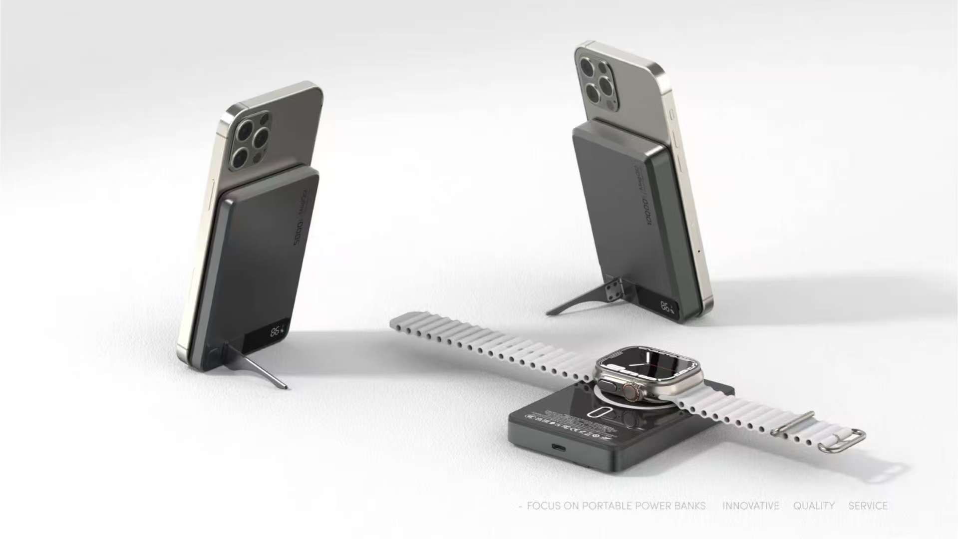 Portable Power Banks for Apple Watch, AirPods, and iPhone Combo Charging