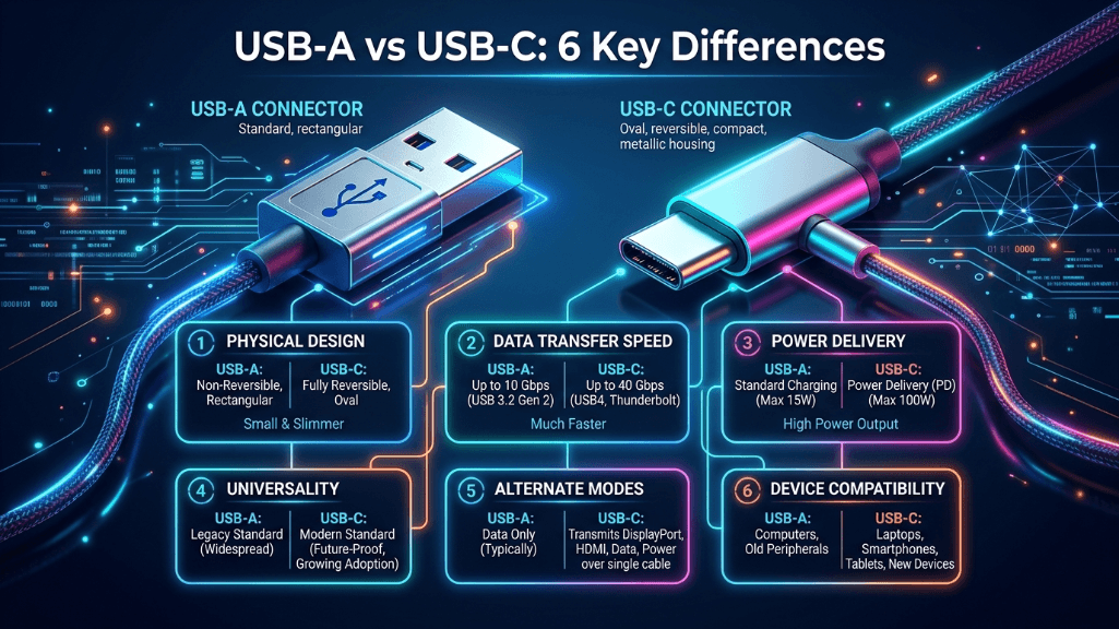 6 Key Differences Between USB-A and USB-C