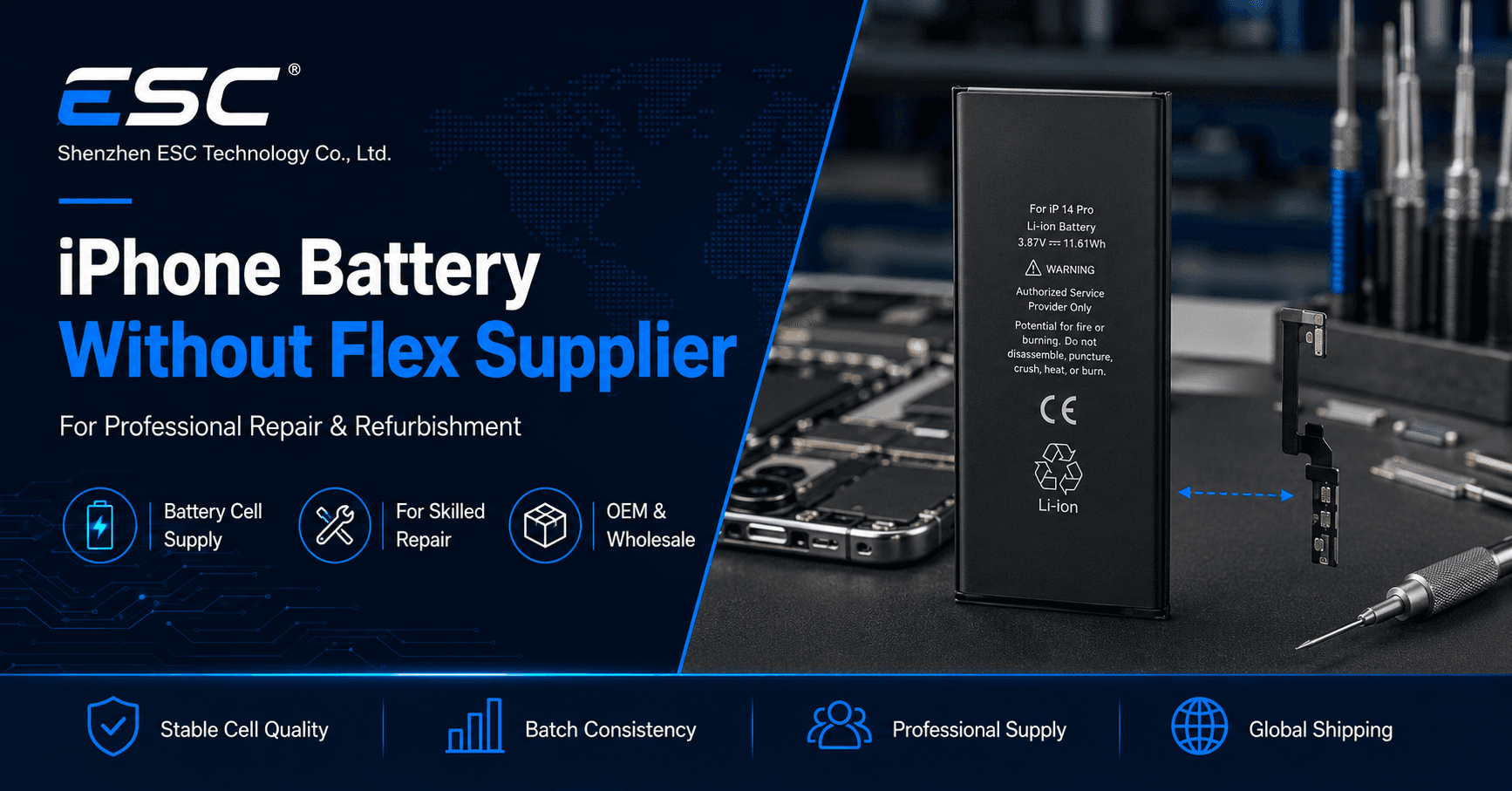 iPhone Battery Without Flex Supplier for Repair Shops and Refurbishment Facilities
