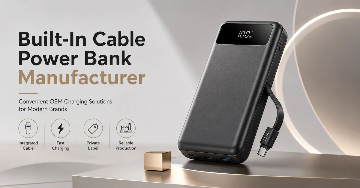 Fabricante de baterías externas con cable integrado: una guía práctica de abastecimiento OEM para marcas de carga portátil.
