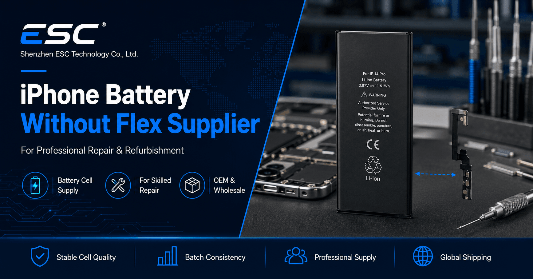 iPhone Battery Without Flex Supplier for Repair Shops and Refurbishment Facilities