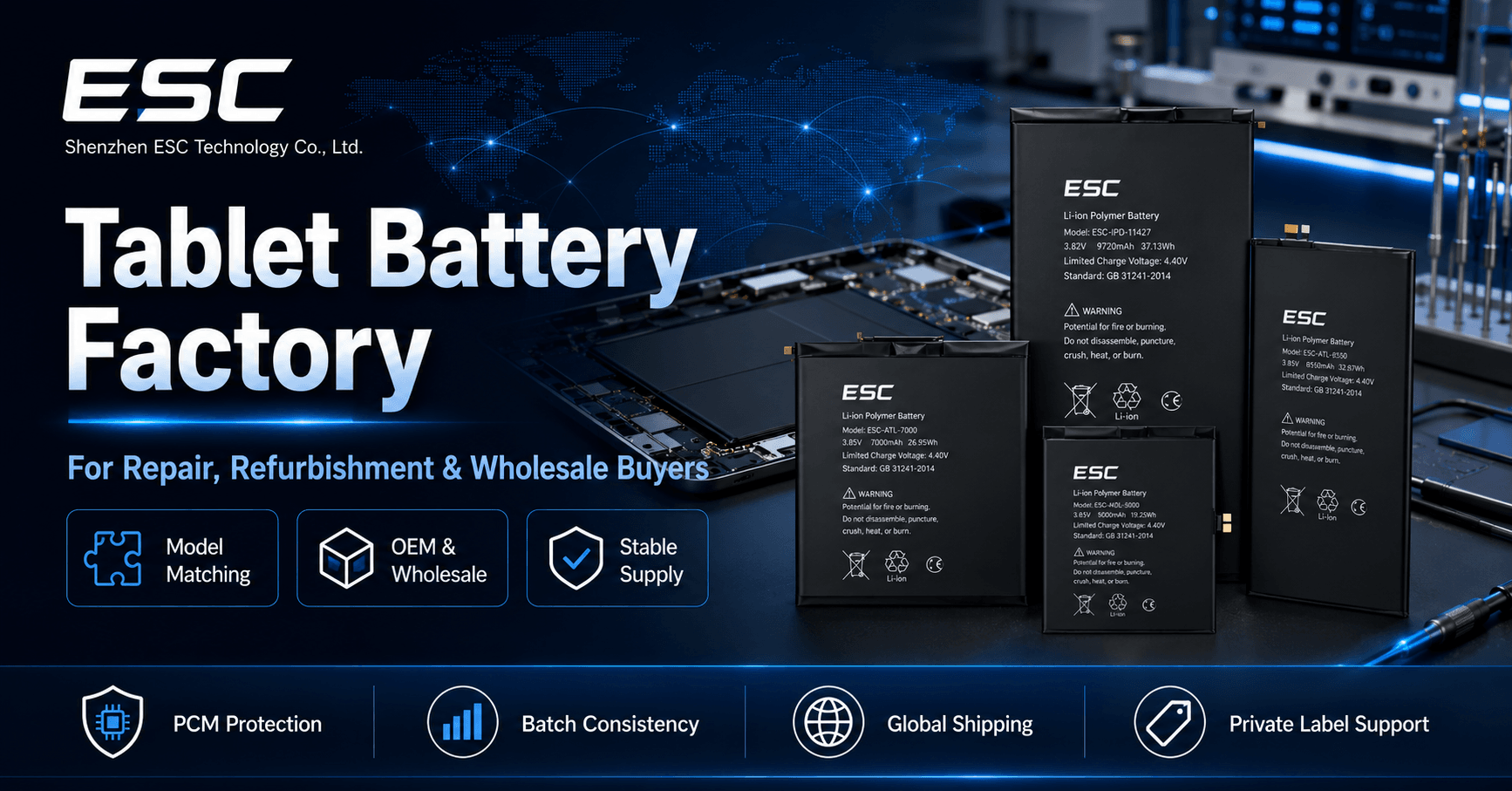 Fábrica de baterias para tablets: reparo, reforma e compras no atacado.