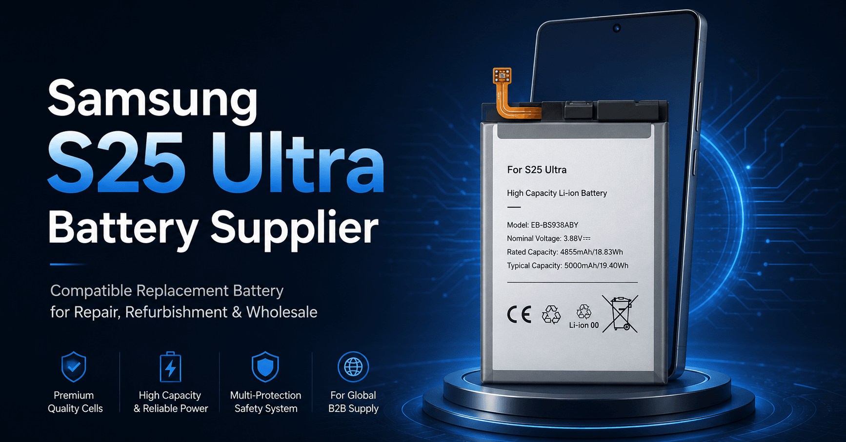 Proveedor de baterías para Samsung S25 Ultra para reparación, reacondicionamiento y venta al por mayor.