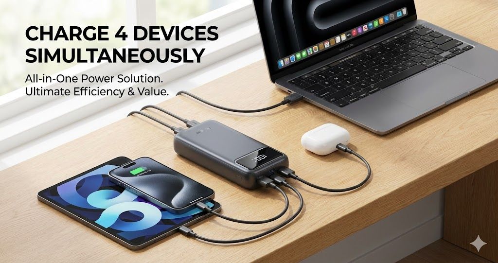 Multi-Port Fast Charging Power Bank for Laptops, Phones, and Tablets