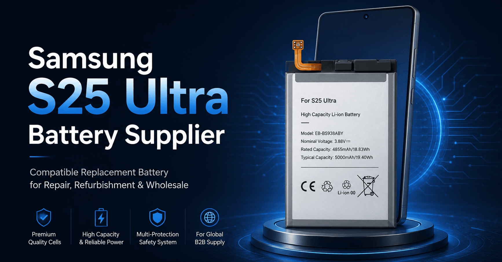 Fournisseur de batteries Samsung S25 Ultra pour la réparation, la remise à neuf et la vente en gros
