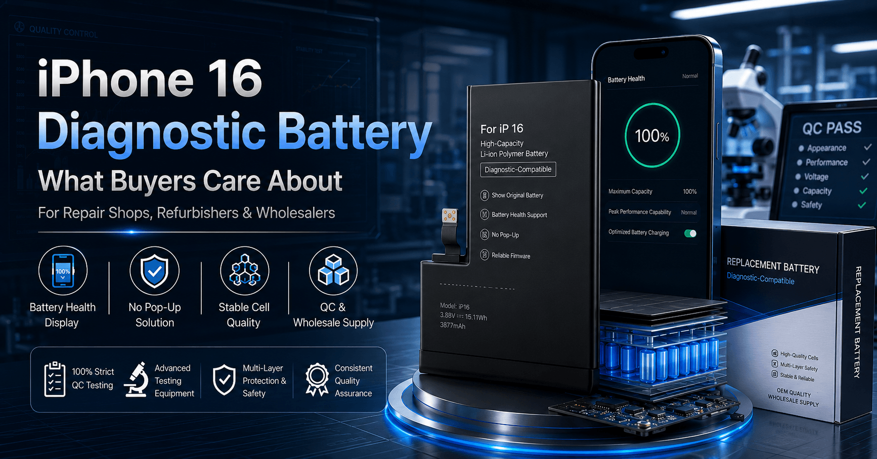 iPhone 16 Show Original Battery Factory for Repair and Refurbishment Buyers