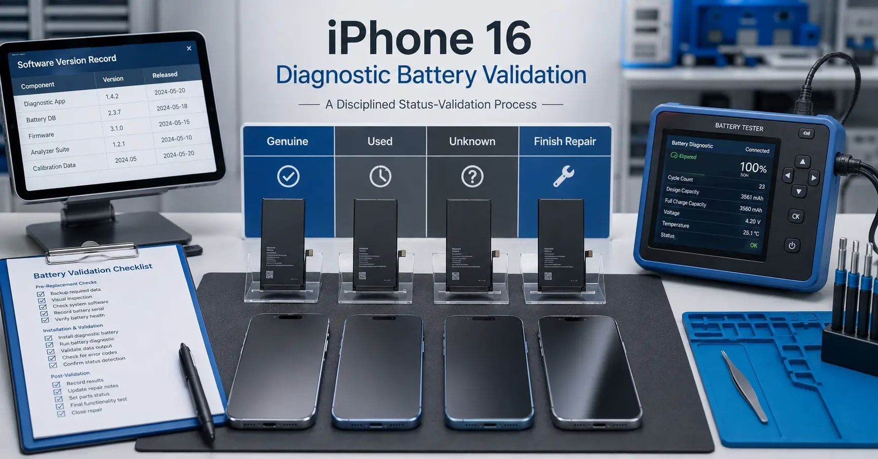 Diagnóstico da bateria do iPhone 16 com a versão mais recente do iOS: Validação de bateria original versus usada