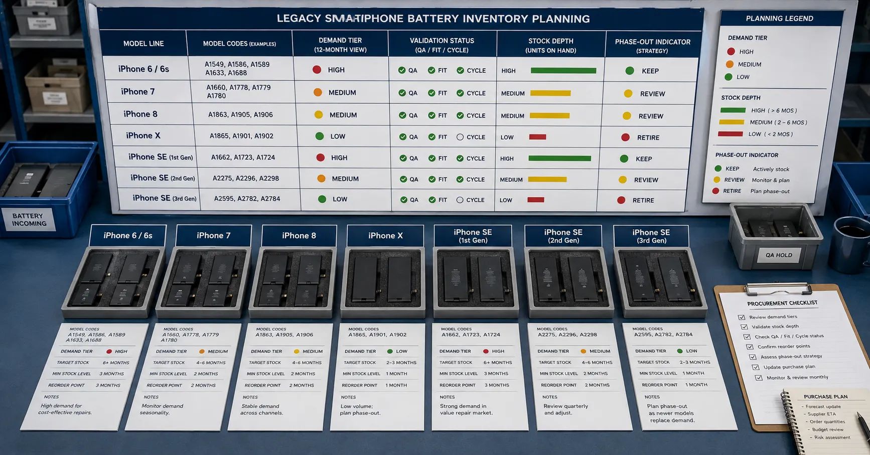 Legacy iPhone Replacement Battery SKU Planning: iPhone 6, 6s, 7, 8, X and SE