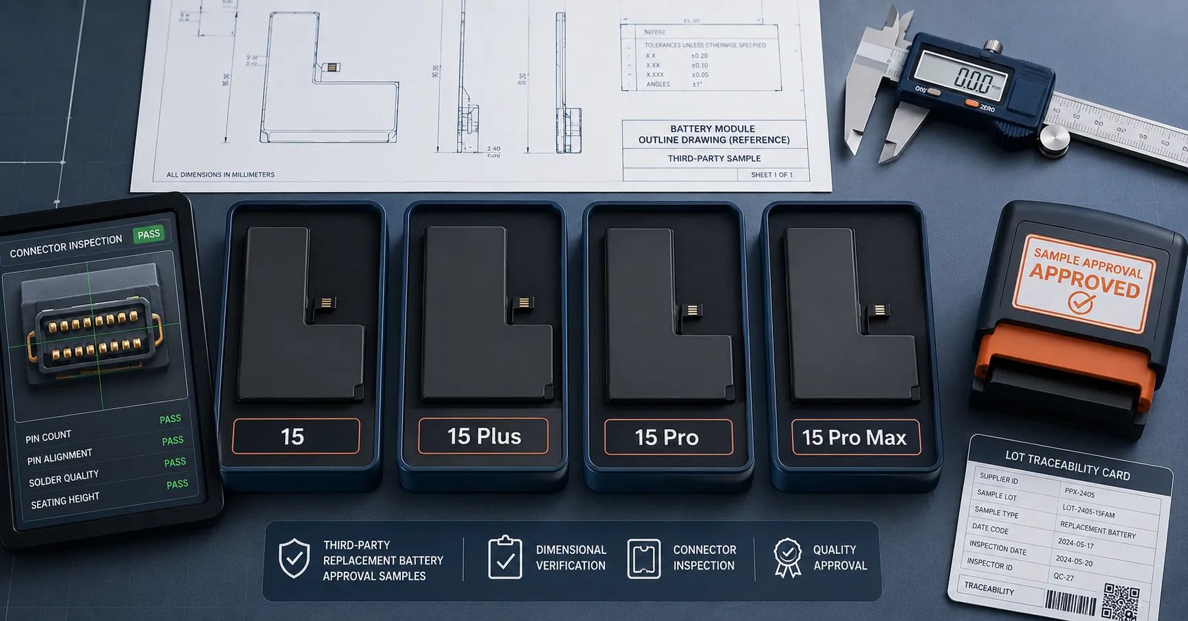iPhone 15シリーズ用交換バッテリー:B2B互換性およびサンプル承認ガイド